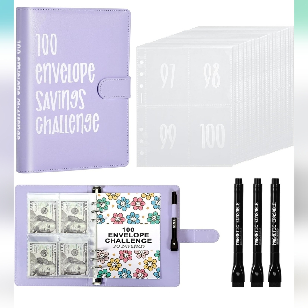 100 Envelopes Challenge Binder, Savings Challenge Binder w/envelopes save $5,050